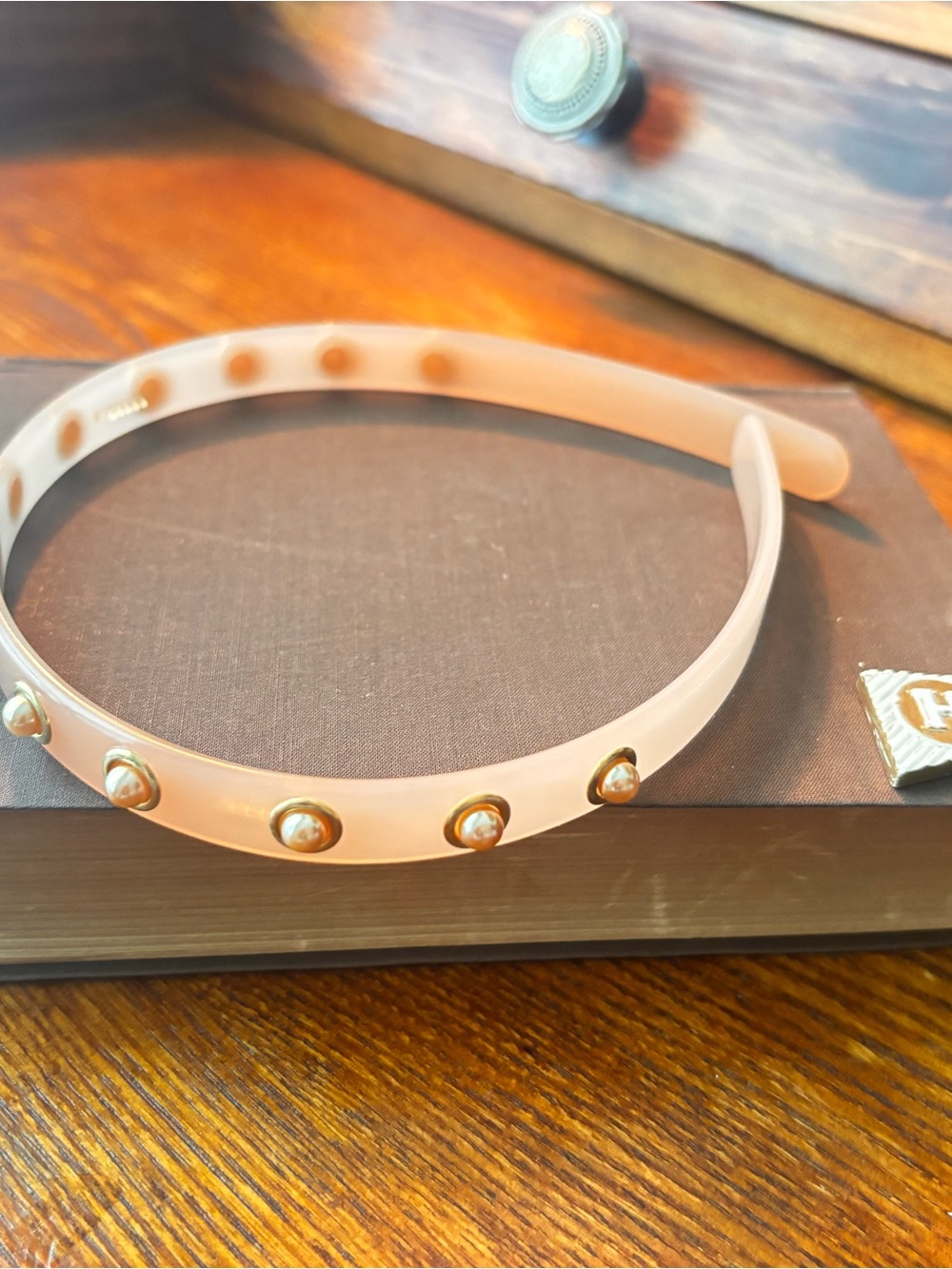 Authentic L. Erickson Pink Pearl-Studded Slim Headband